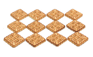 Square tea biscuits. Background. Photo.