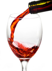 Pouring red wine into white glass