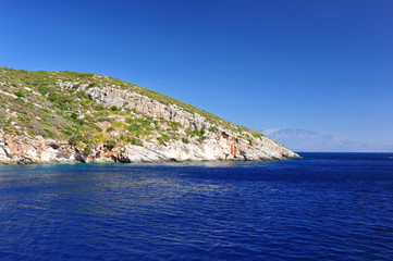 Fototapeta na wymiar Island in the Ionian Sea, Zakynthos. Azure coast of Greece. View