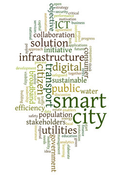  Word cloud related to smart digital city, infrastructure, ICT
