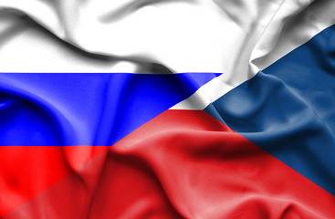 Waving flag of Czech Republic and Russia