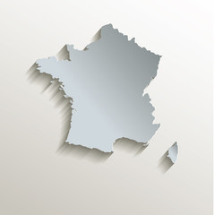 France map white blue card paper 3D vector