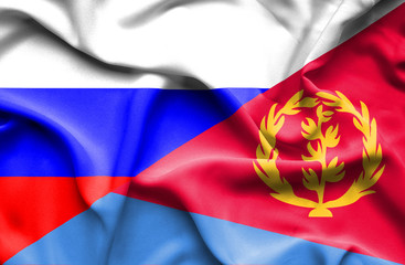 Waving flag of Eritrea and Russia