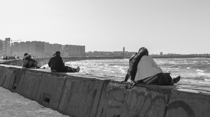 People on the parapet on the shore. Casablanca, Morocco © Masterovoy