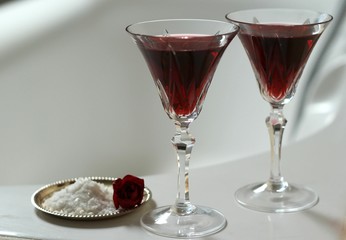 Red wine in the bathroom