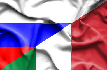 Waving flag of Italy and Russia