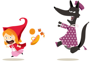petit chaperon rouge poursuivit par le loup