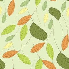 seamless background with leaves in shades of green