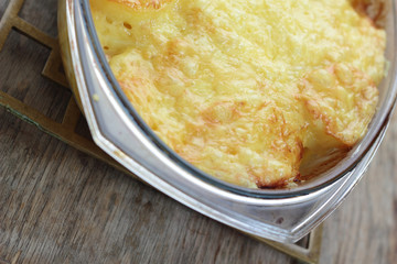 Just taken from the oven - potato and cheese casserole.