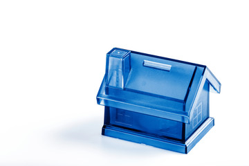 Blue House Money Box on White Background