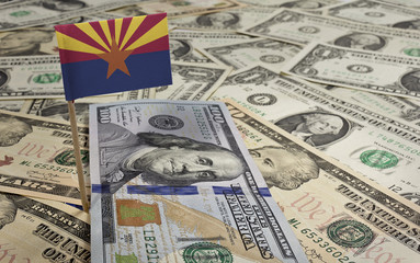 Flag of Arizona sticking in various american banknotes.(series)