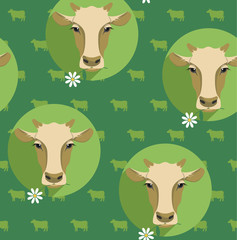 Vector modern flat design seamless illustration of cow.