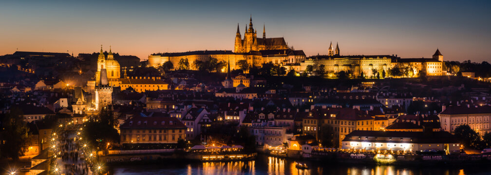 Cityscape panorama of Prague with Castle.