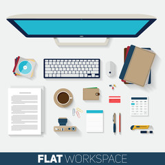 Flat design vector illustration of office workspace