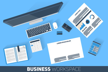 Flat design vector illustration of office workspace