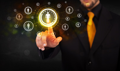 Modern businessman touching future technology social network but