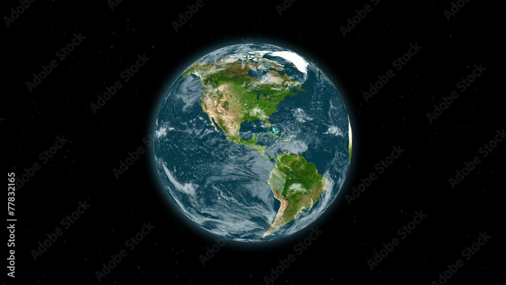 Wall mural Planet earth with clouds rotating in space