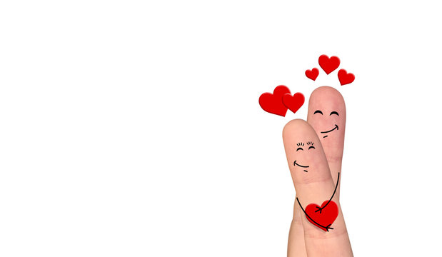Happy finger couple in love celebrating Valentine’s day