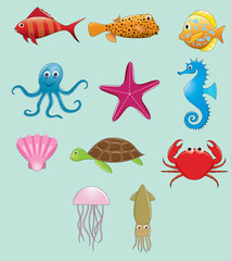 Sea animals vector set