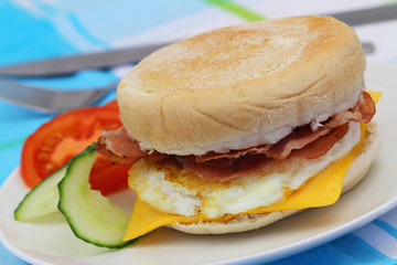 Egg and bacon muffin, closeup