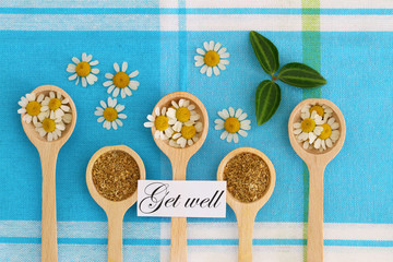 Get well card with dried and fresh chamomile flowers