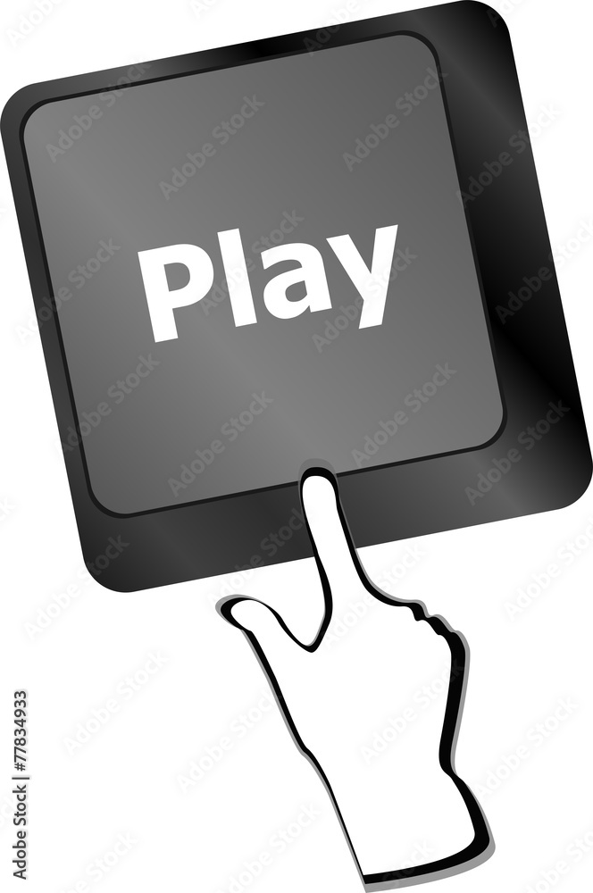 Poster computer keyboard with play key - technology background