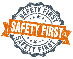 safety first vintage orange seal isolated on white