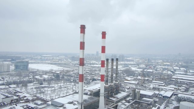 Aerial view of big heating plant in Belgrade.
