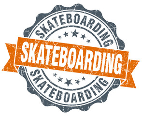 Obraz premium skateboarding vintage orange seal isolated on white