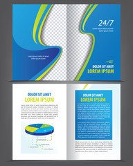 Vector empty bi-fold brochure print template blue design