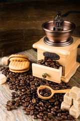 coffee beans with grinder
