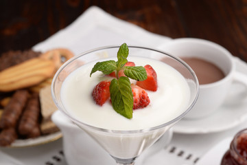 breakfast of yogurt and strawberry dessert
