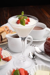 breakfast of yogurt and strawberry dessert