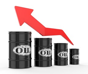 Oil Barrels with Red Arrow Up.