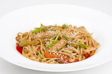 The udon needle with pork and vegetables