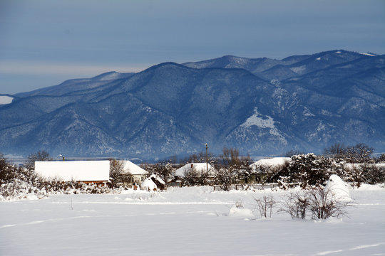 Winter rural landscape in Romania, Europe