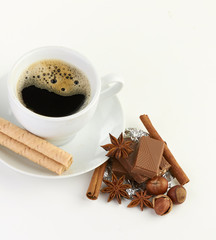 coffee with chocolate and dry breakfast