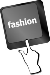 Computer keyboard key with fashion words - social background