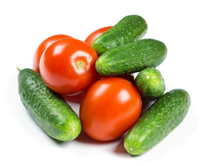 Fresh tomatoes and cucumbers