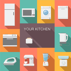 Set of kitchen appliances flat   icons