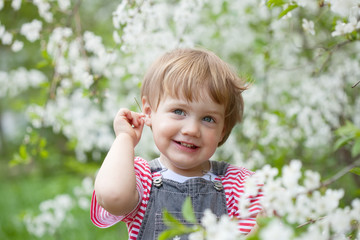  baby girl  in spring garden