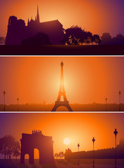 Set of Paris France city skyline - obrazy, fototapety, plakaty