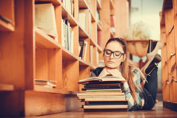 Woman student in college library