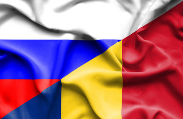 Waving flag of Romania and Russia