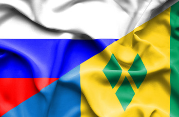 Waving flag of Saint Vincent and Grenadines and Russia