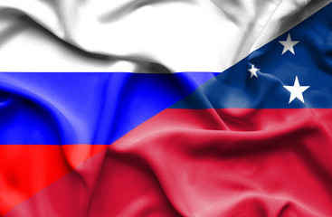 Waving flag of Samoa and Russia