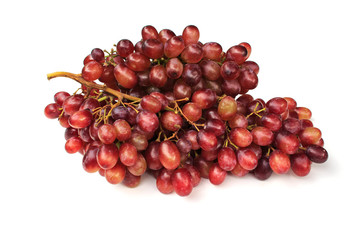 Red grapes on a white background.