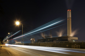 Power plant and night traffic