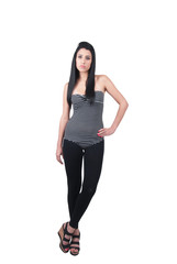 Fototapeta premium Adult woman with black leggings and leotard