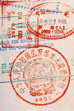 Chinese customs stamp passport entry and exit arrivals departure photo